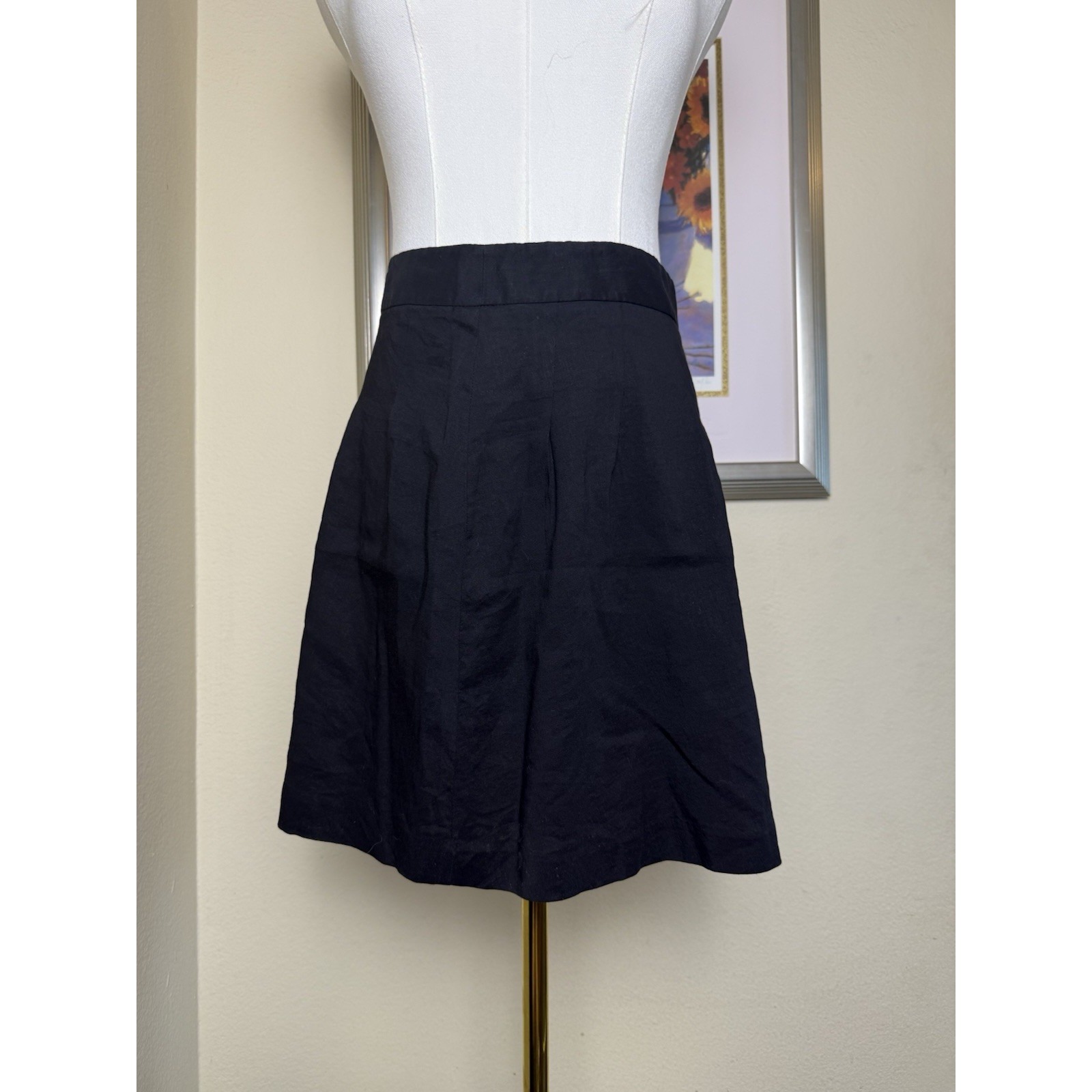 Theory Mini Skirt Lormine Linen Blend Flare | Black | Womens Size 8